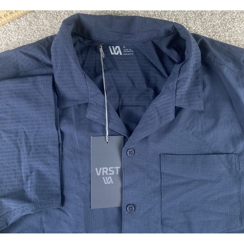 VRST Performance Resort Shirt Darker Ardosia Slate Mens L Blue Polyester/Stretch